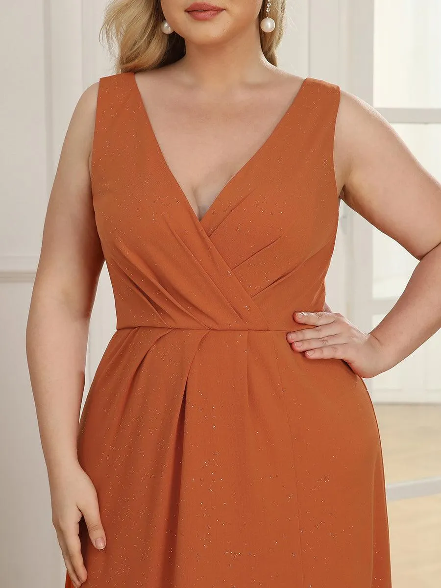 Robe de soirée Empire Grande Taille à Col en V avec Fente Latérale