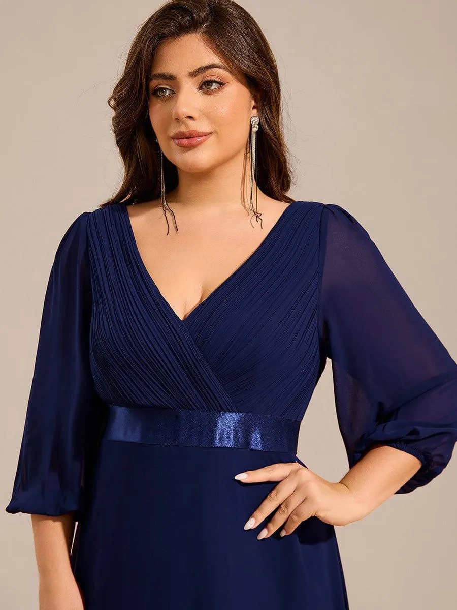 Robe de soirée taille empire plissée en mousseline de soie à manches longues