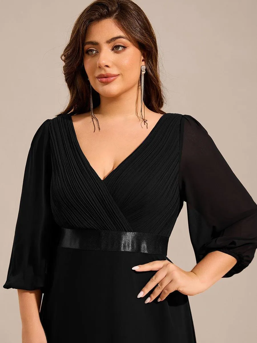 Robe de soirée taille empire plissée en mousseline de soie à manches longues