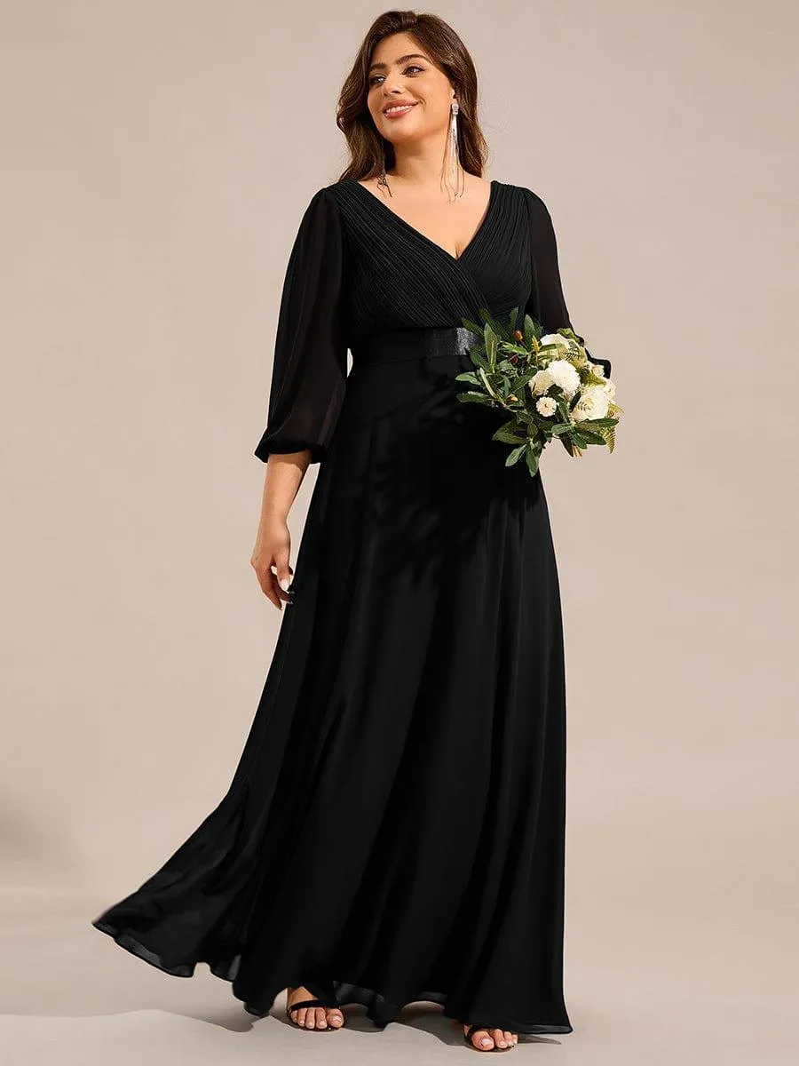Robe de soirée taille empire plissée en mousseline de soie à manches longues