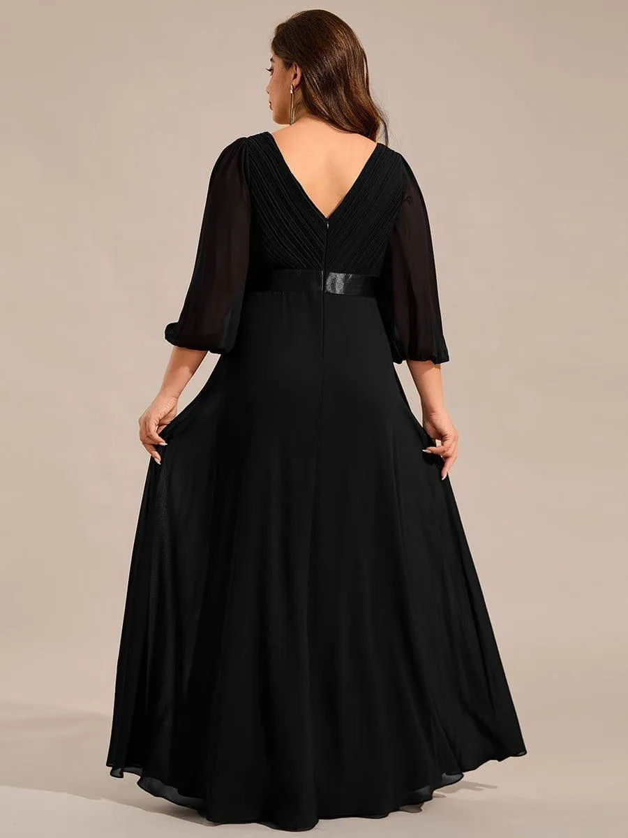 Robe de soirée taille empire plissée en mousseline de soie à manches longues