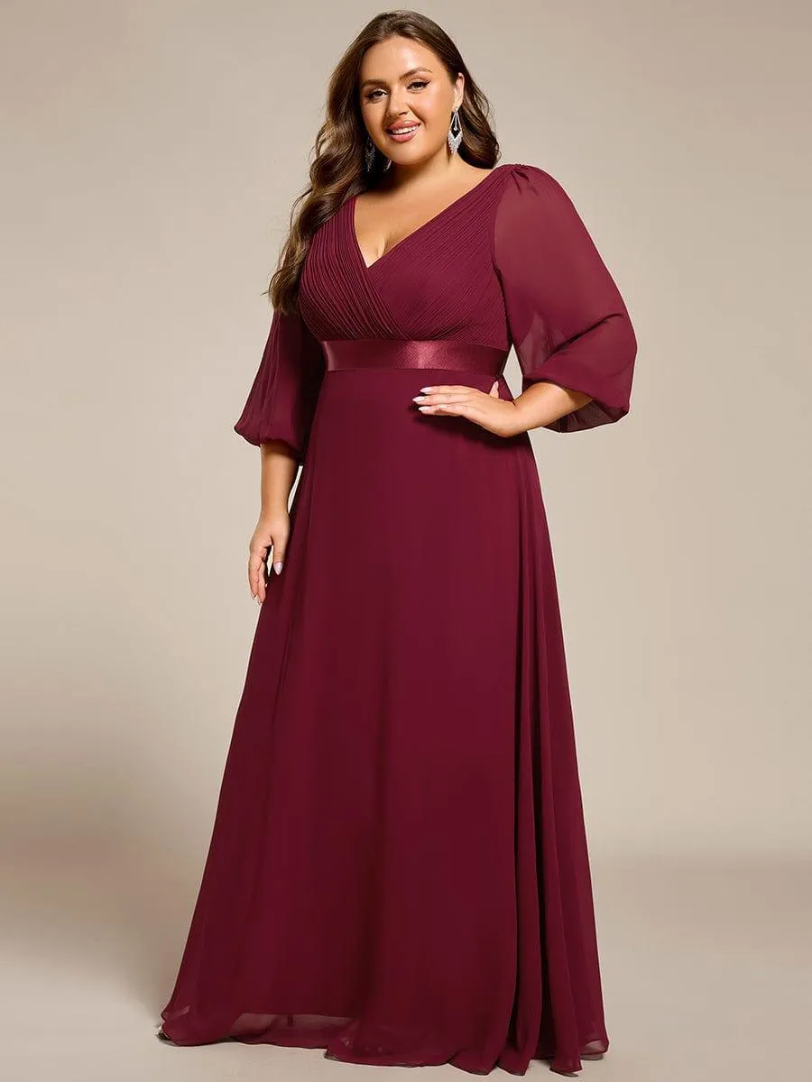 Robe de soirée taille empire plissée en mousseline de soie à manches longues