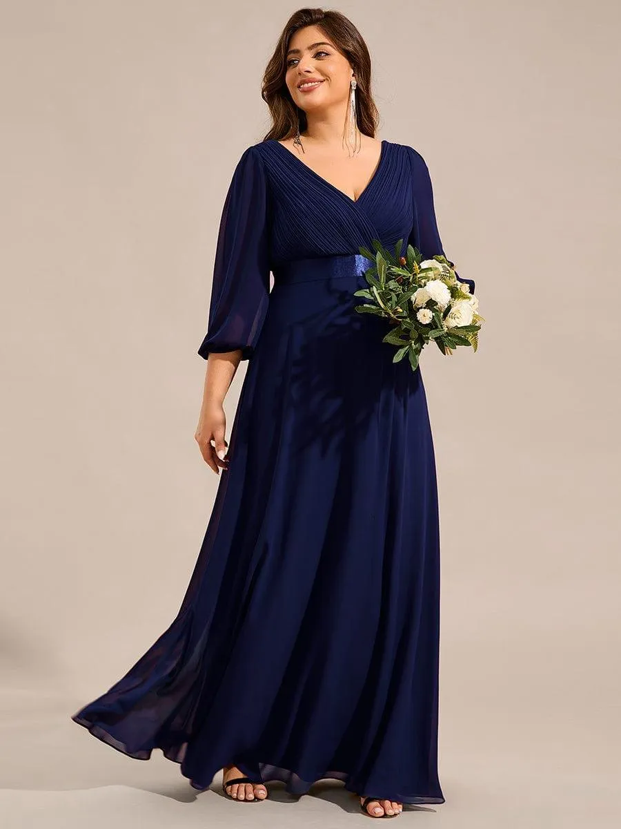 Robe de soirée taille empire plissée en mousseline de soie à manches longues