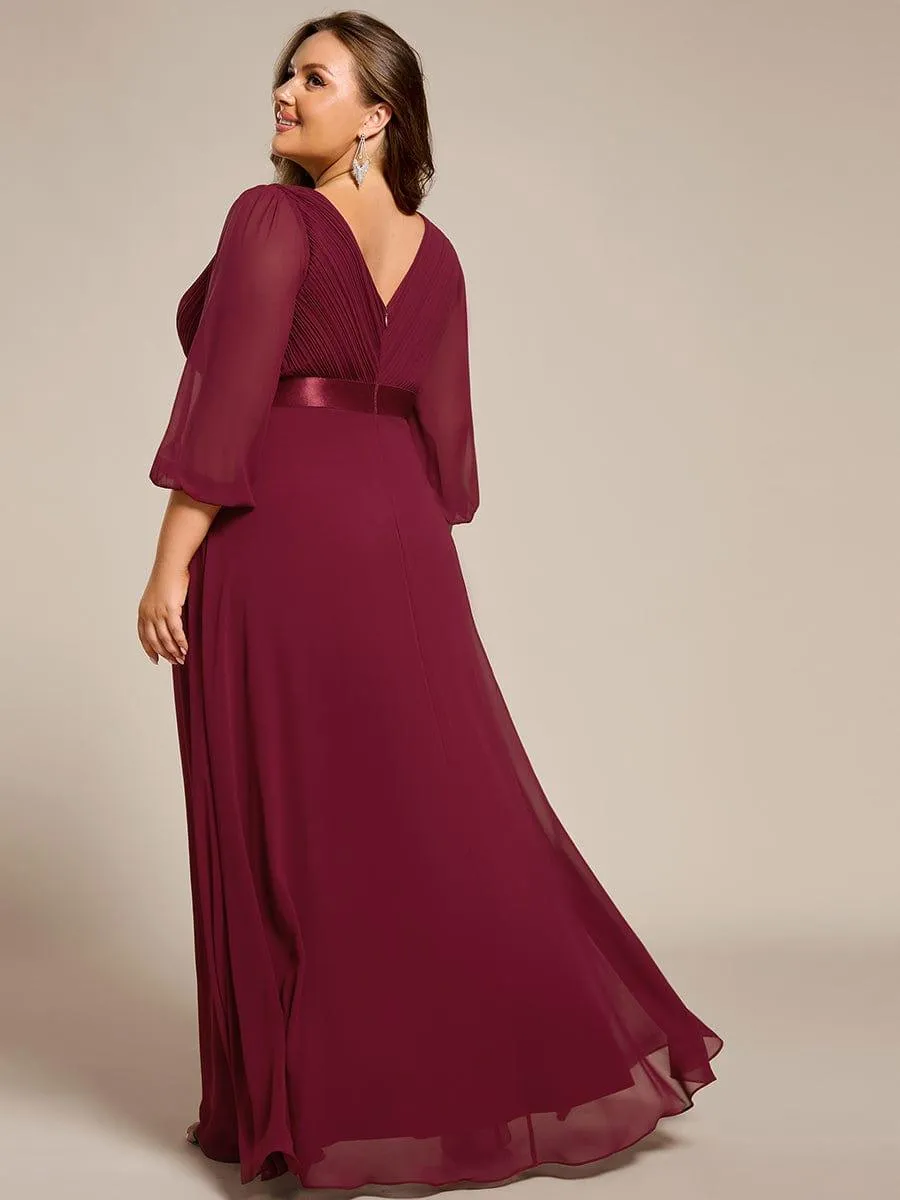 Robe de soirée taille empire plissée en mousseline de soie à manches longues