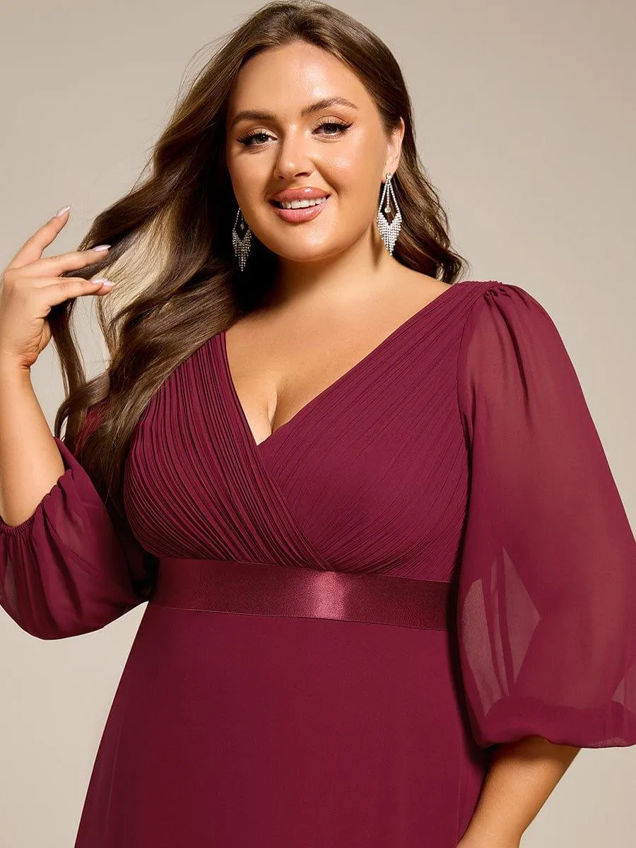 Robe de soirée taille empire plissée en mousseline de soie à manches longues