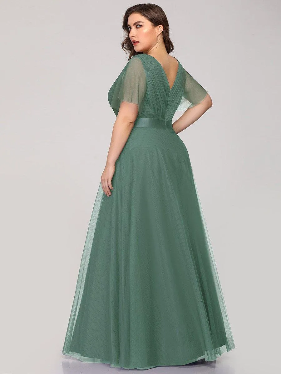 Robe mariage invitée à manches courtes et à double col V pour femmes