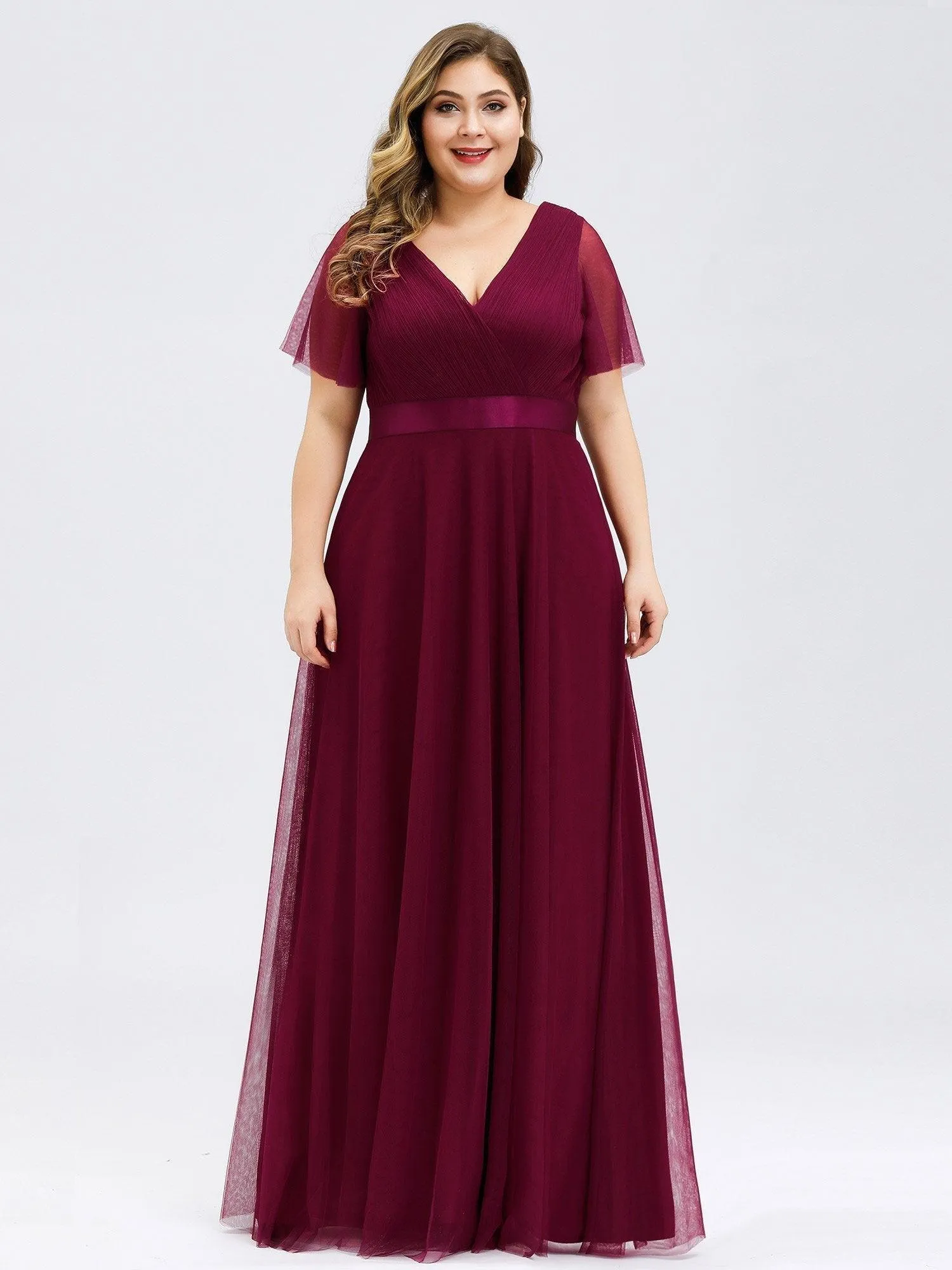 Robe mariage invitée à manches courtes et à double col V pour femmes