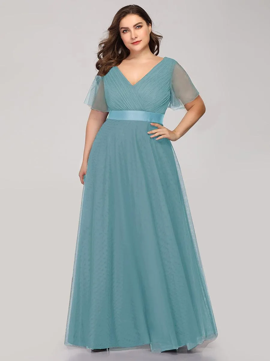 Robe mariage invitée à manches courtes et à double col V pour femmes