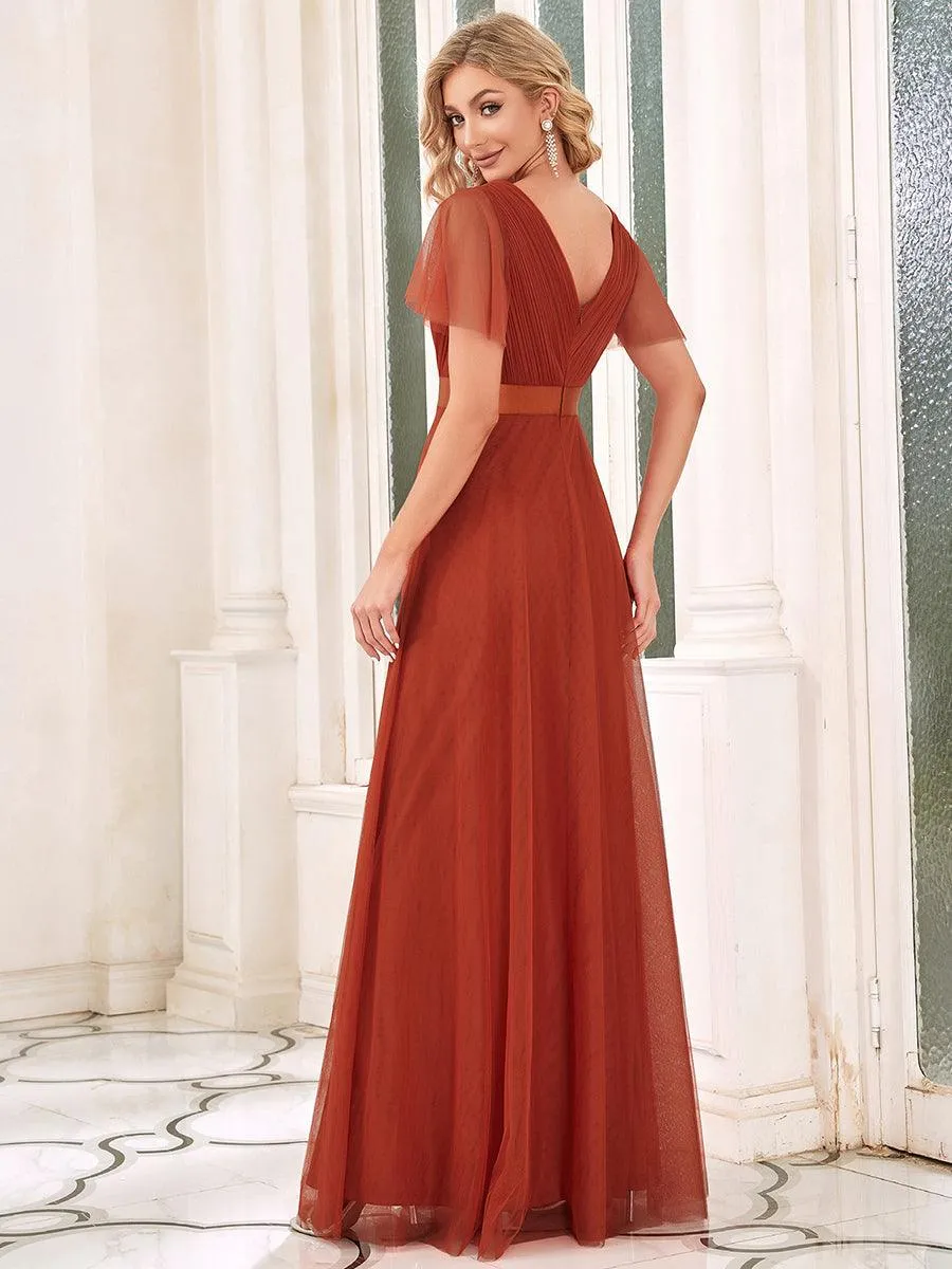 Robe mariage invitée à manches courtes et à double col V pour femmes