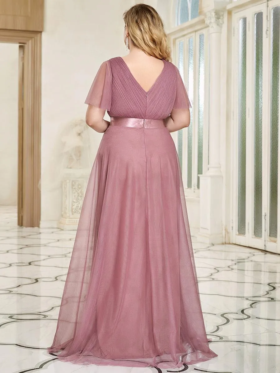 Robe mariage invitée à manches courtes et à double col V pour femmes