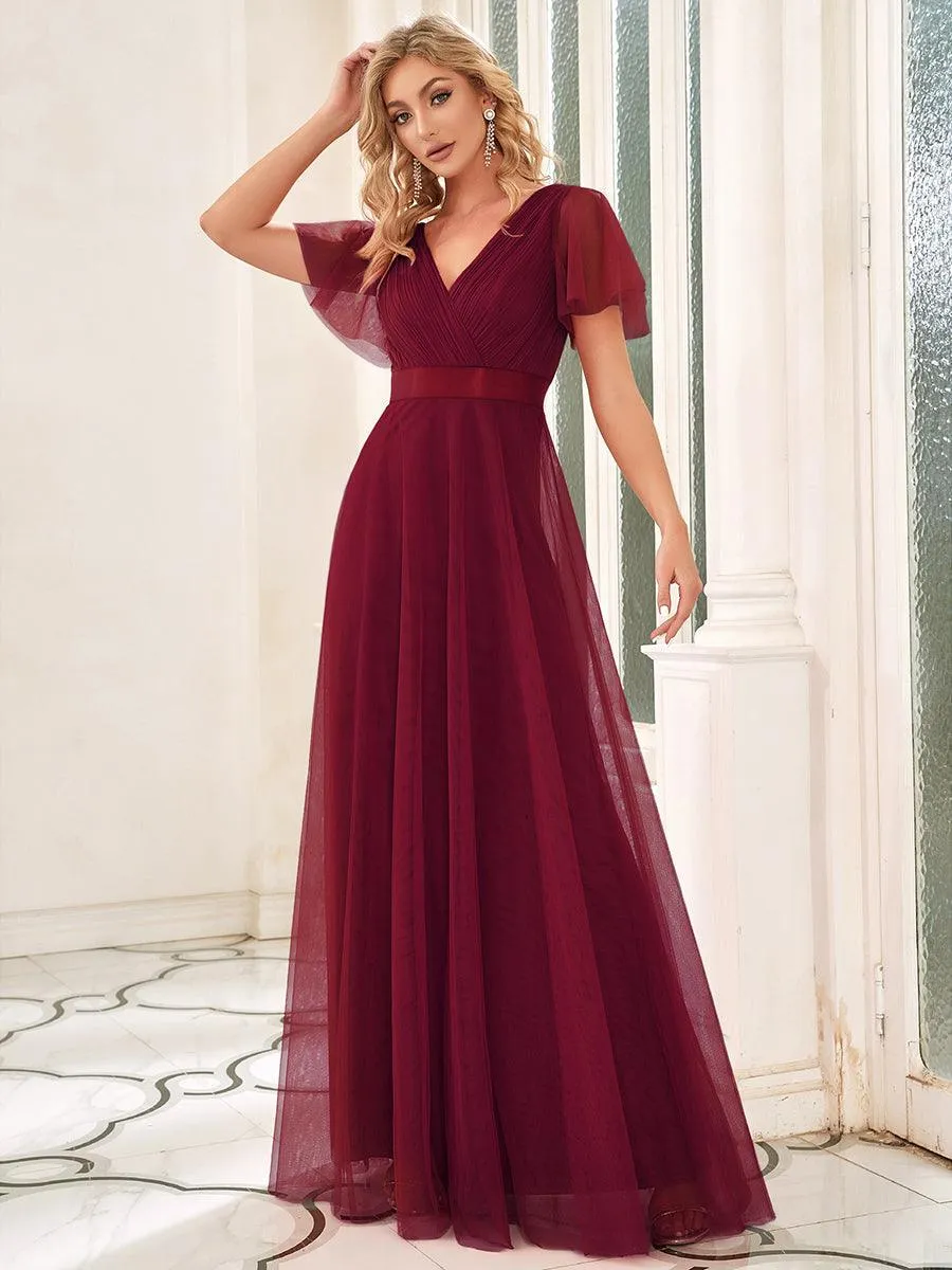 Robe mariage invitée à manches courtes et à double col V pour femmes