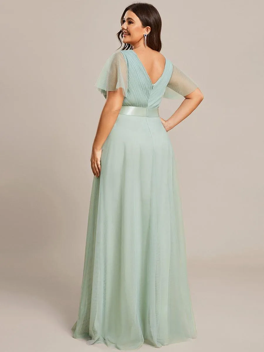 Robe mariage invitée à manches courtes et à double col V pour femmes