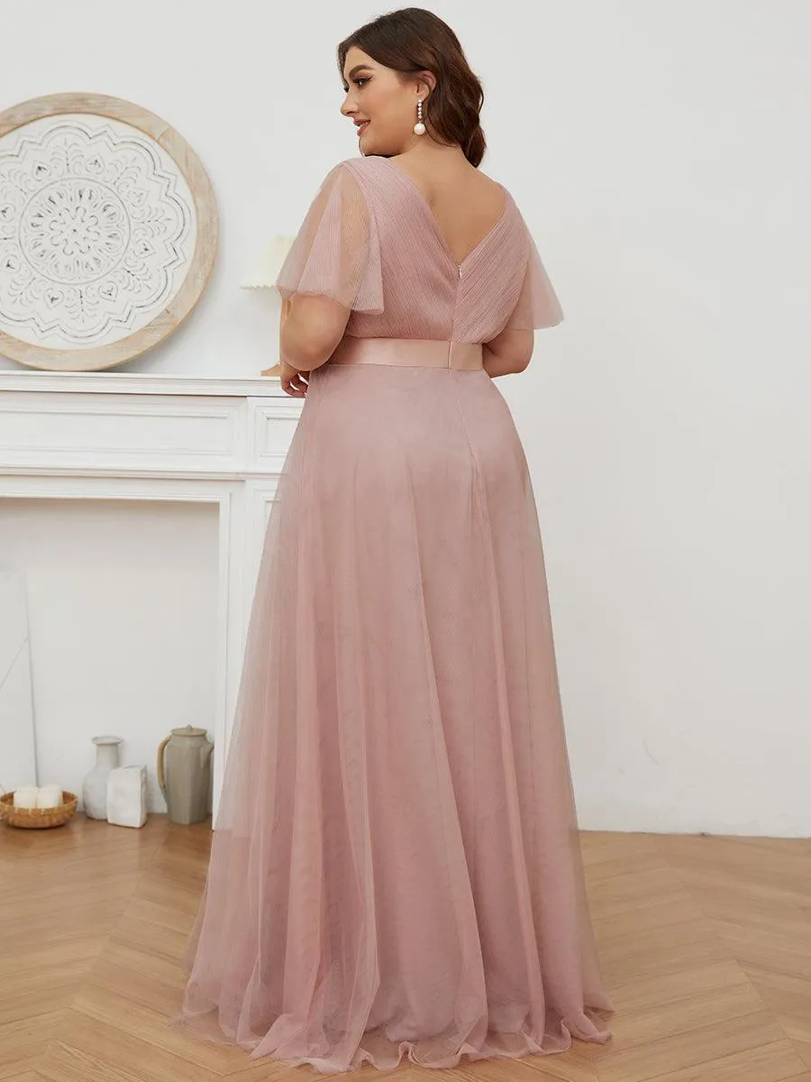 Robe mariage invitée à manches courtes et à double col V pour femmes