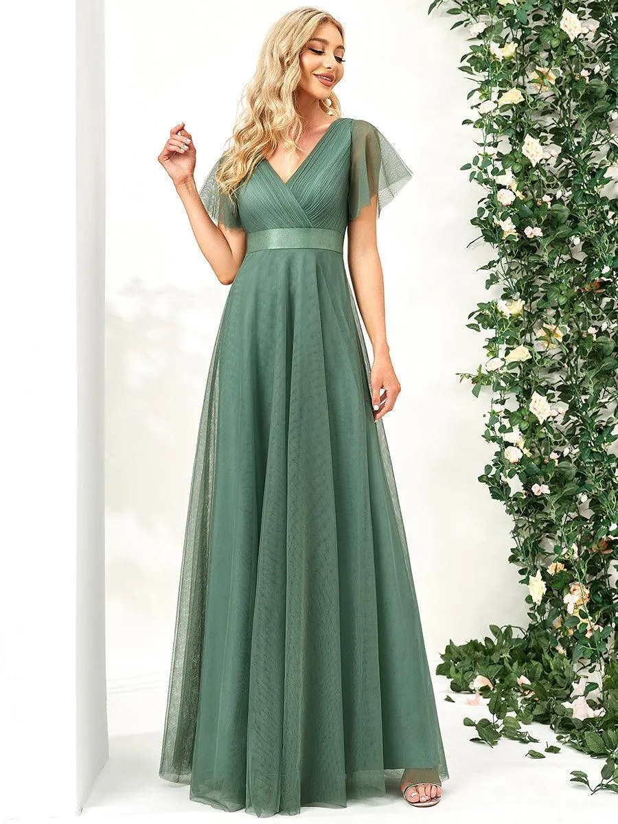 Robe mariage invitée à manches courtes et à double col V pour femmes