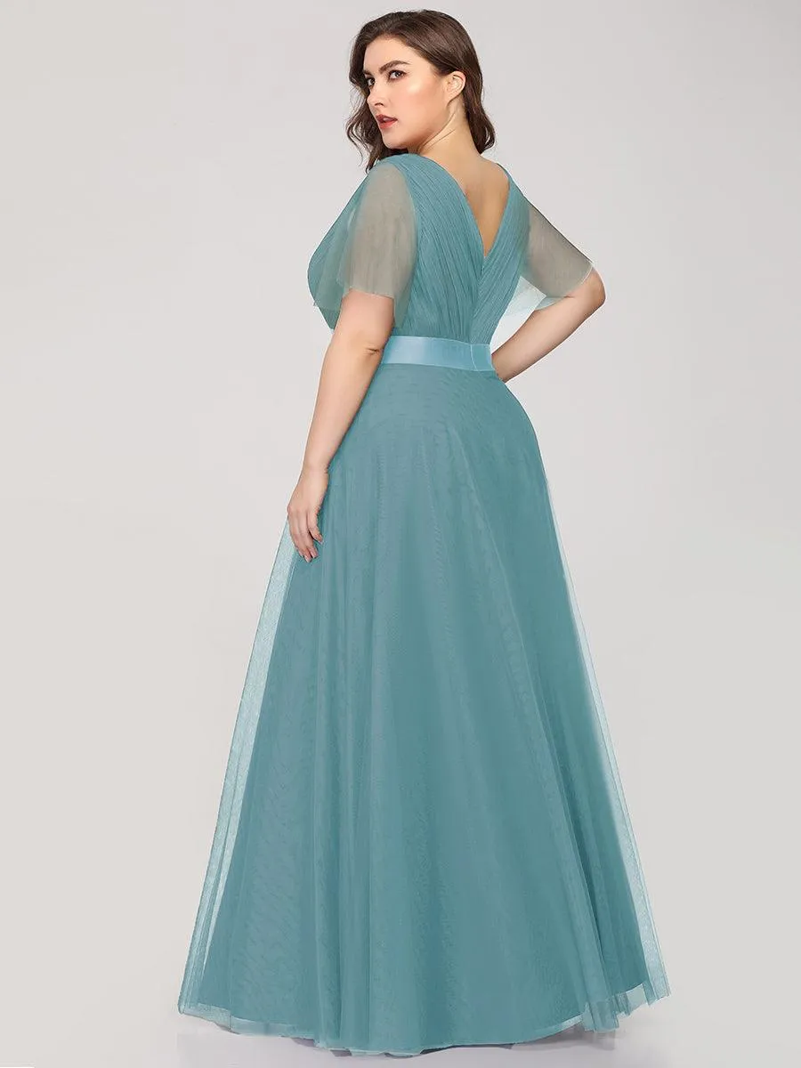 Robe mariage invitée à manches courtes et à double col V pour femmes