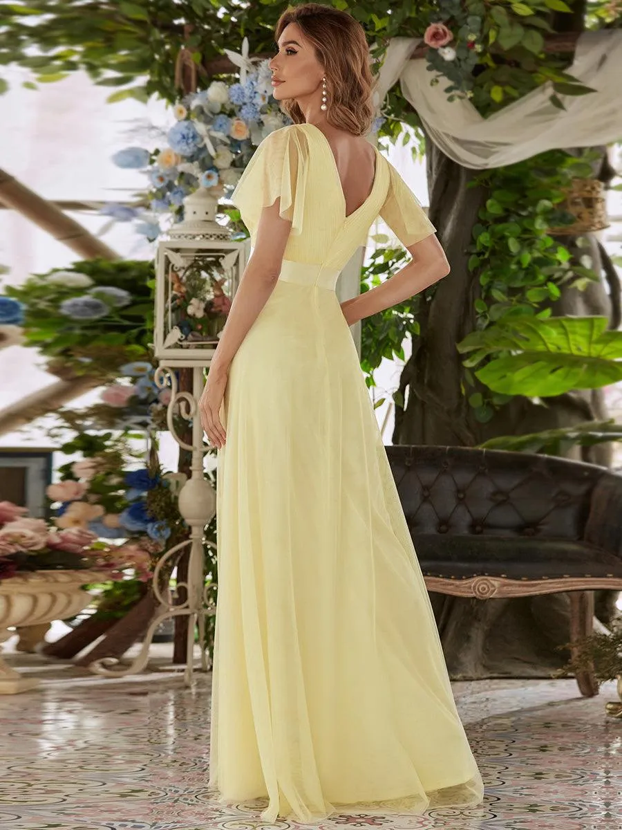 Robe mariage invitée à manches courtes et à double col V pour femmes