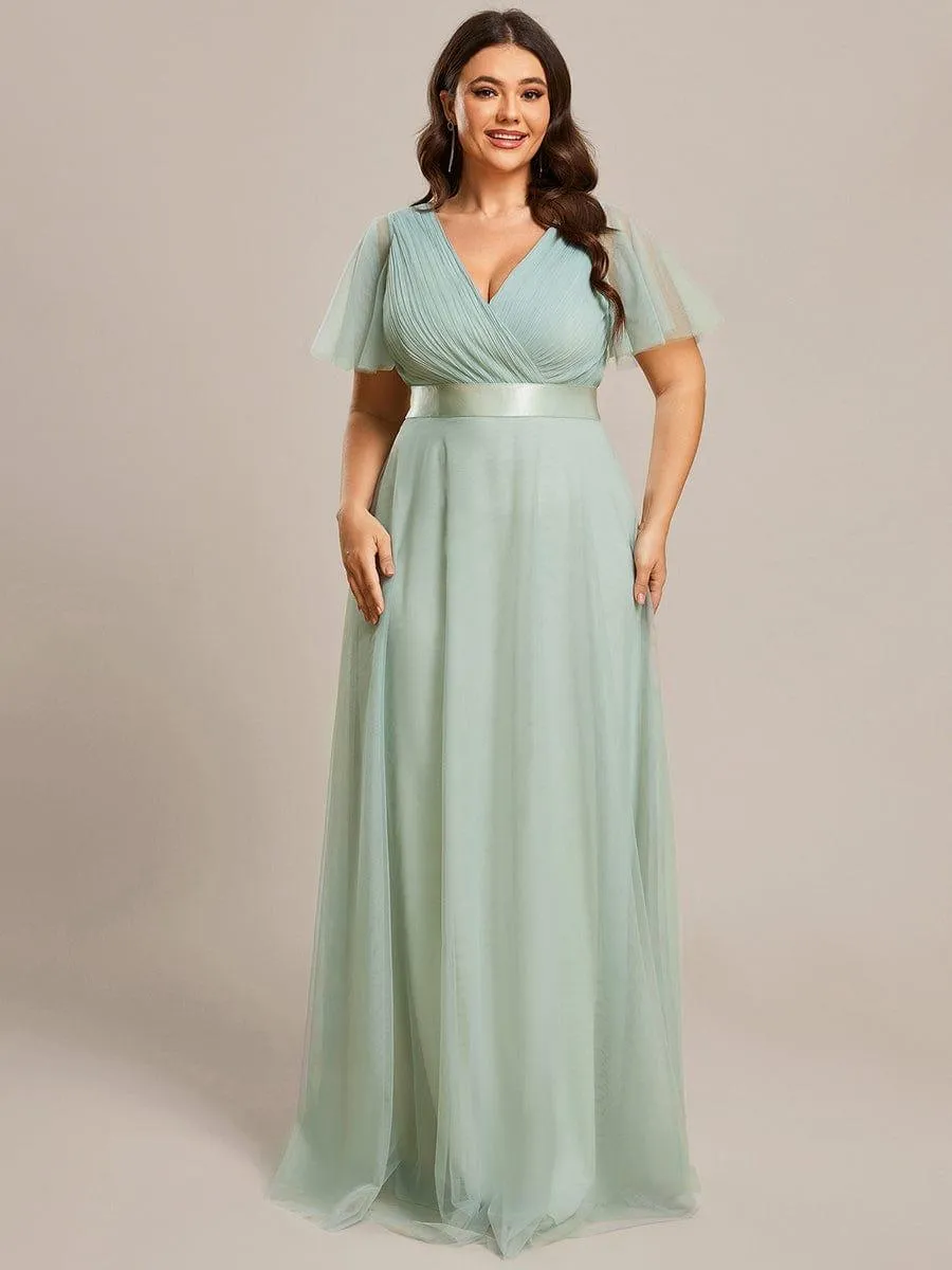 Robe mariage invitée à manches courtes et à double col V pour femmes