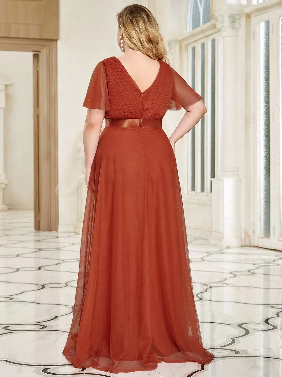 Robe mariage invitée à manches courtes et à double col V pour femmes