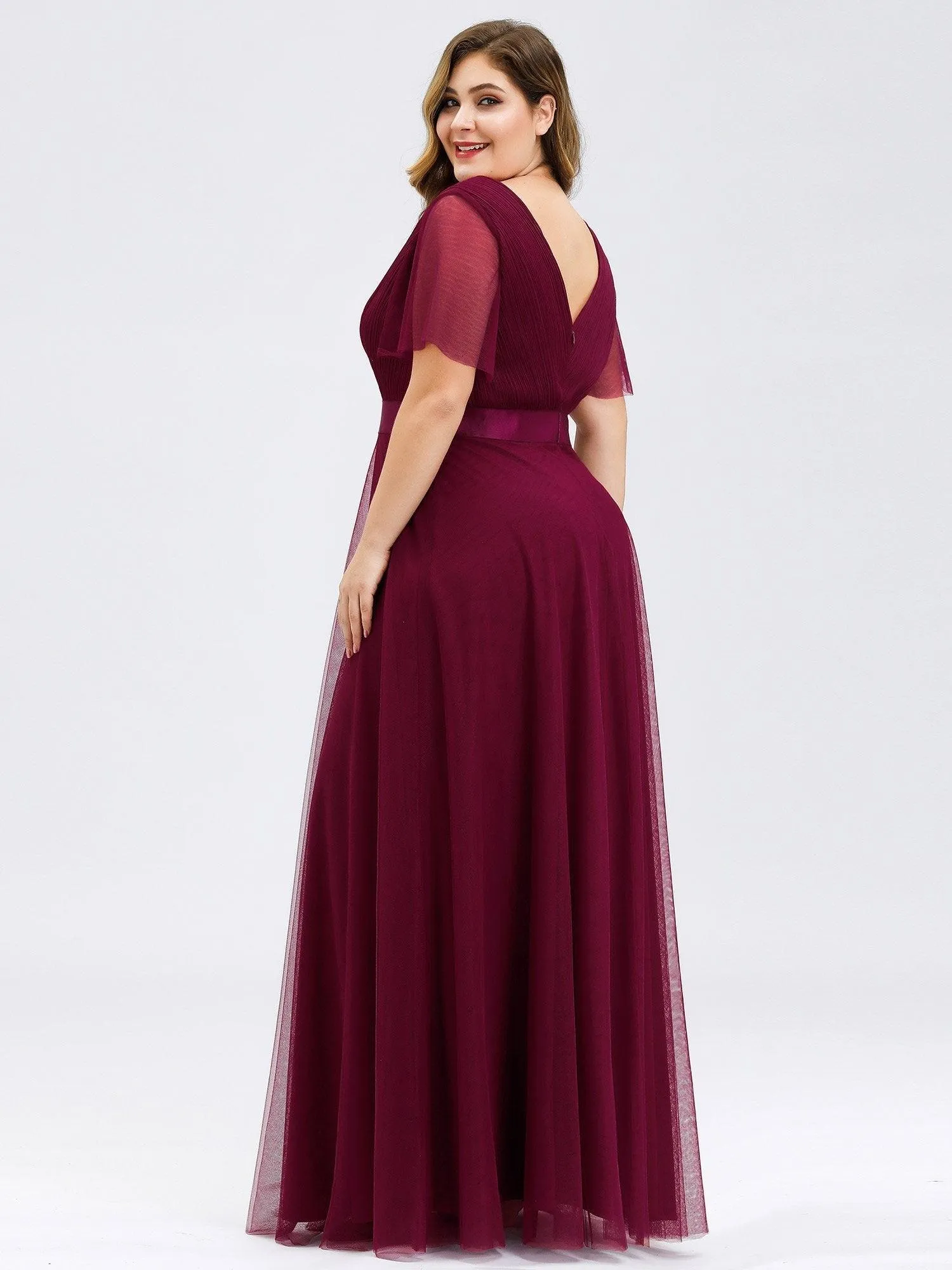 Robe mariage invitée à manches courtes et à double col V pour femmes