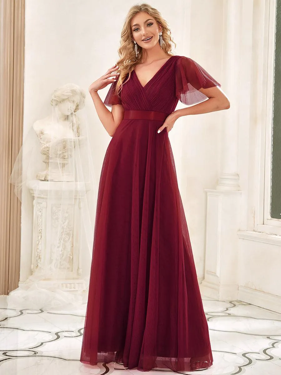Robe mariage invitée à manches courtes et à double col V pour femmes