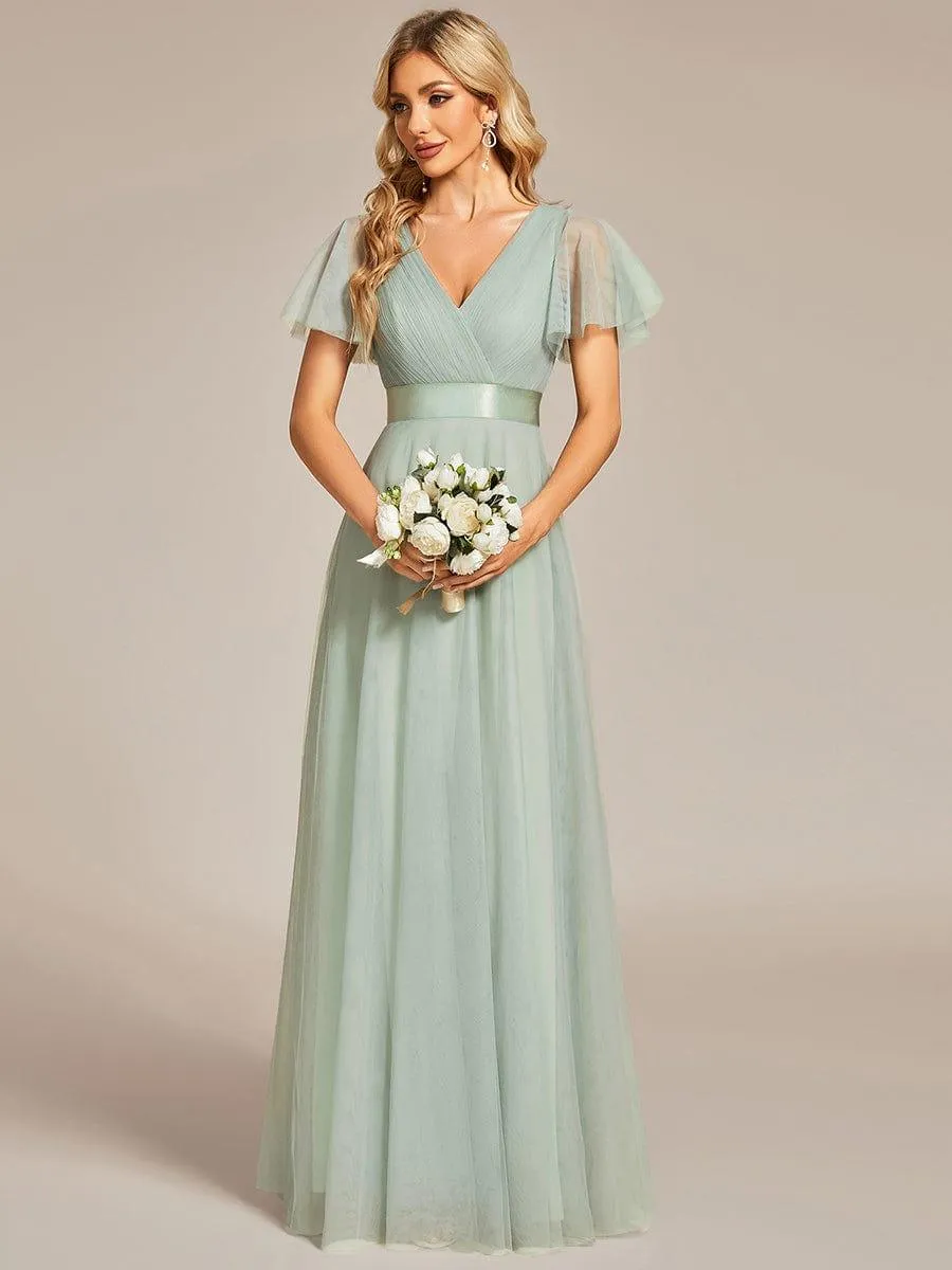 Robe mariage invitée à manches courtes et à double col V pour femmes