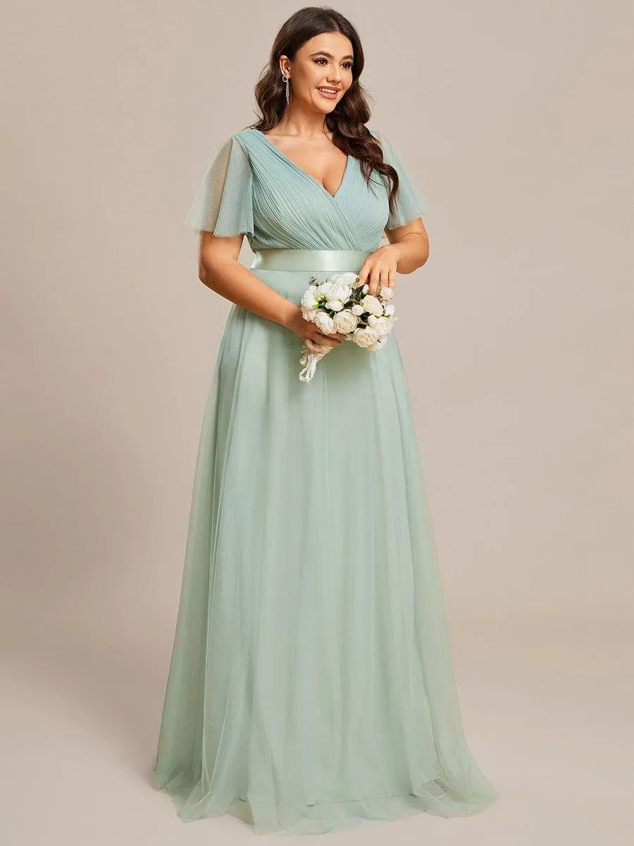 Robe mariage invitée à manches courtes et à double col V pour femmes