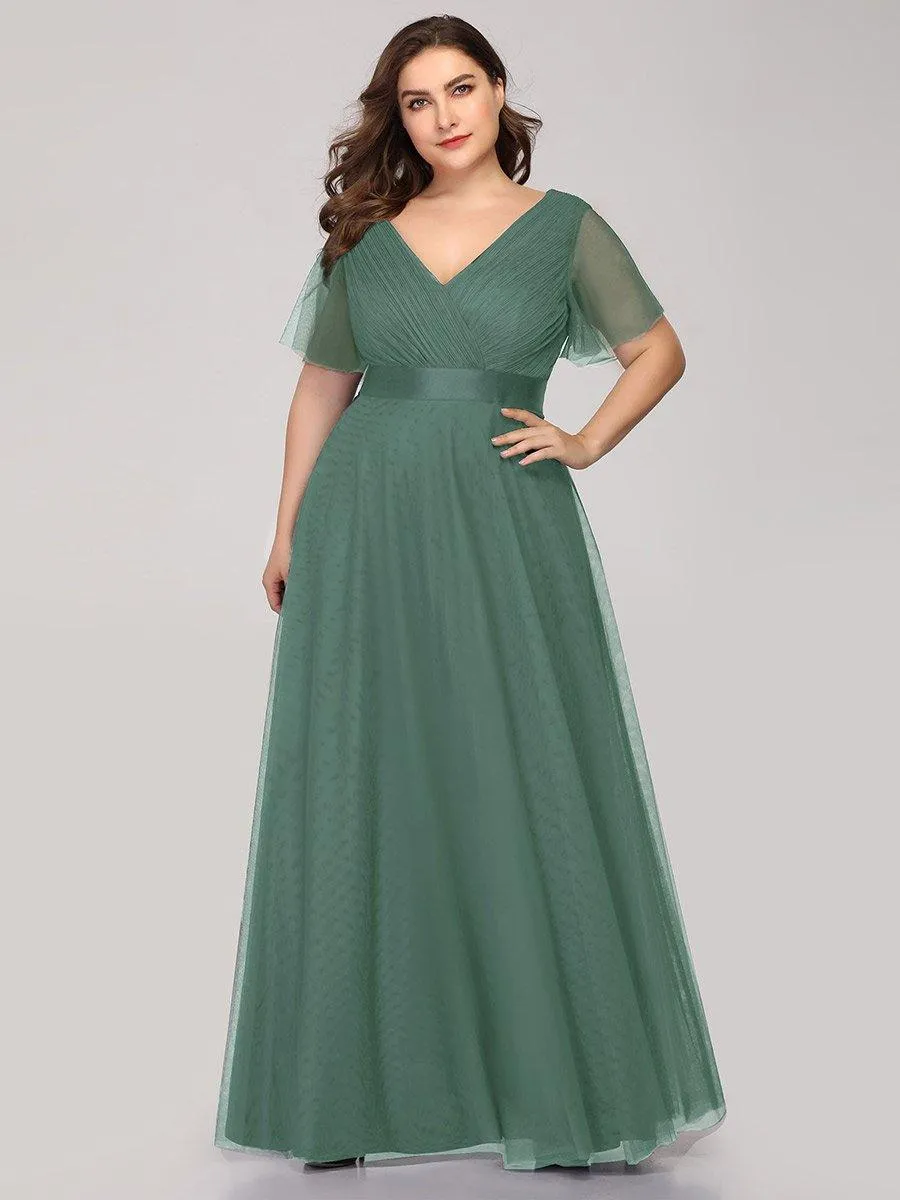 Robe mariage invitée à manches courtes et à double col V pour femmes