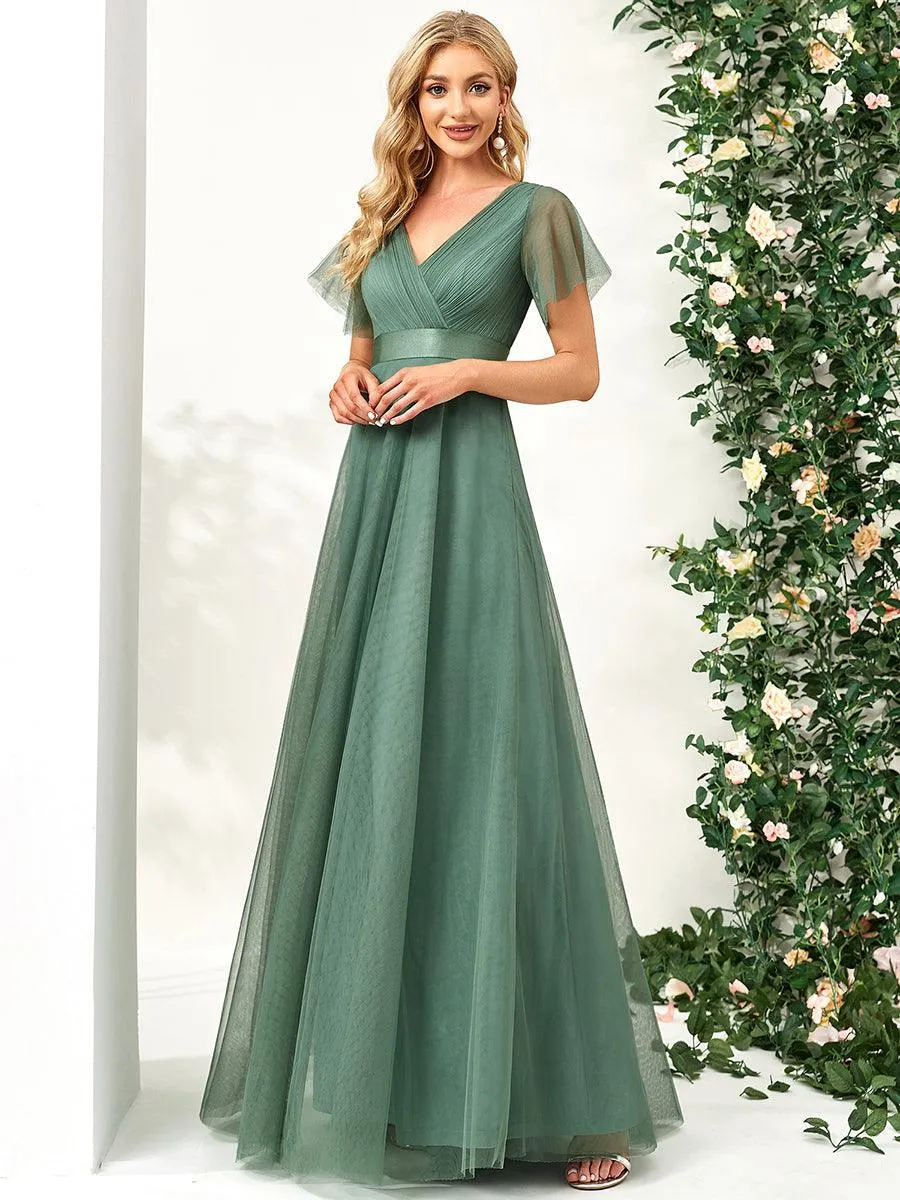 Robe mariage invitée à manches courtes et à double col V pour femmes