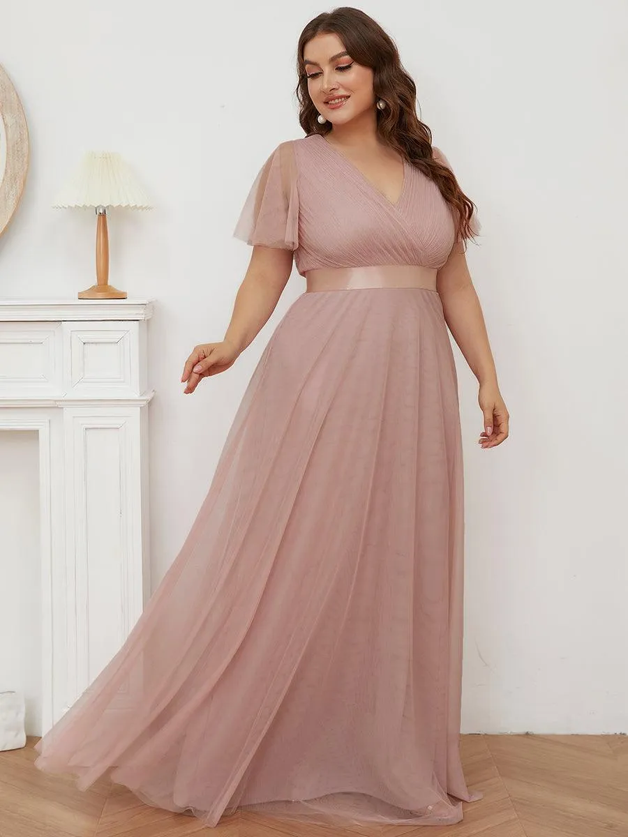 Robe mariage invitée à manches courtes et à double col V pour femmes