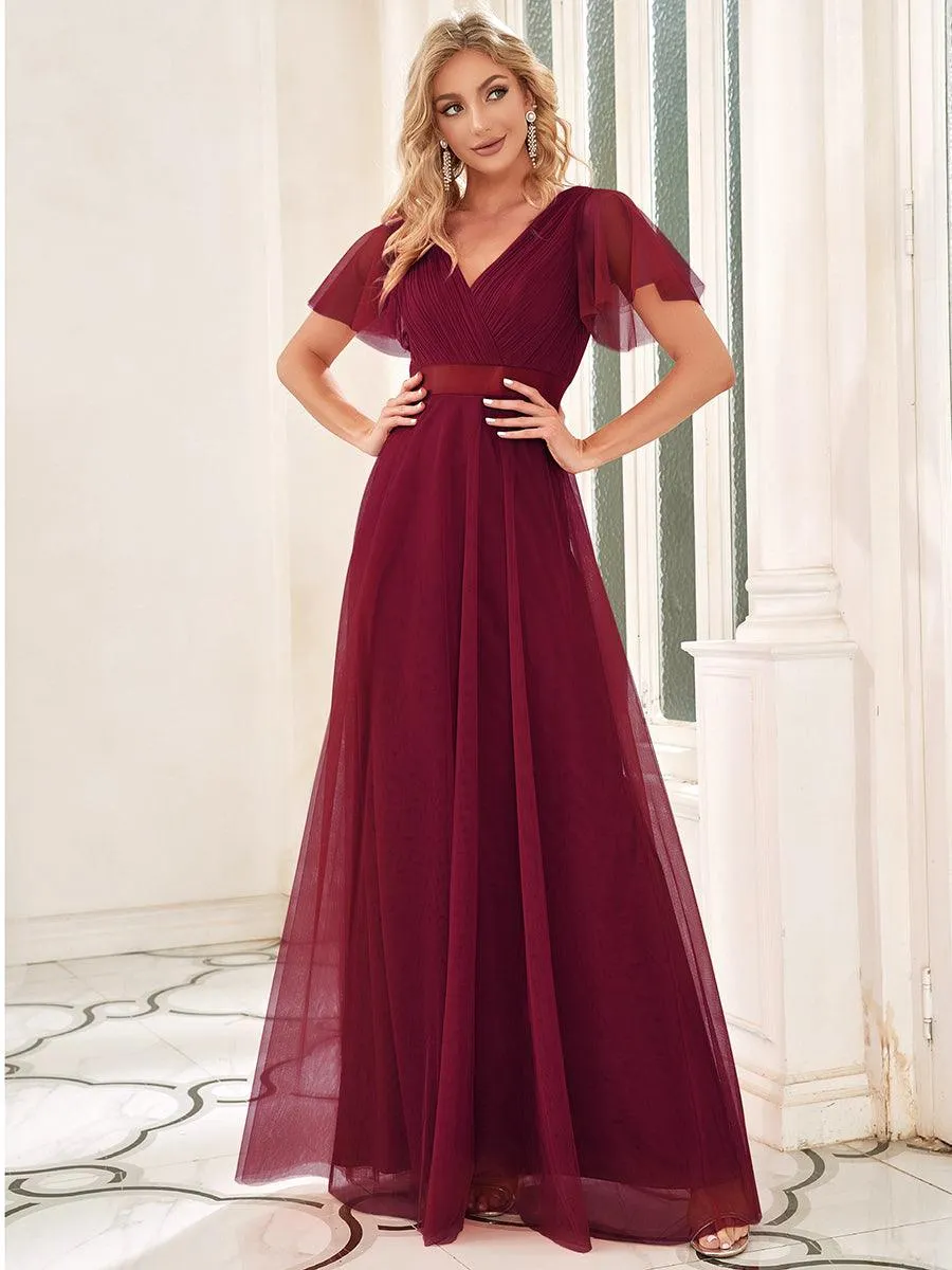 Robe mariage invitée à manches courtes et à double col V pour femmes
