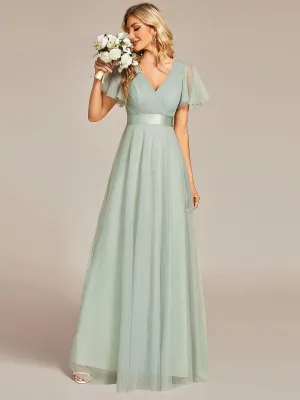Robe mariage invitée à manches courtes et à double col V pour femmes