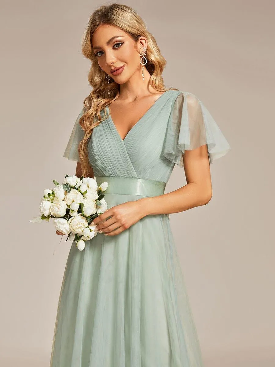 Robe mariage invitée à manches courtes et à double col V pour femmes