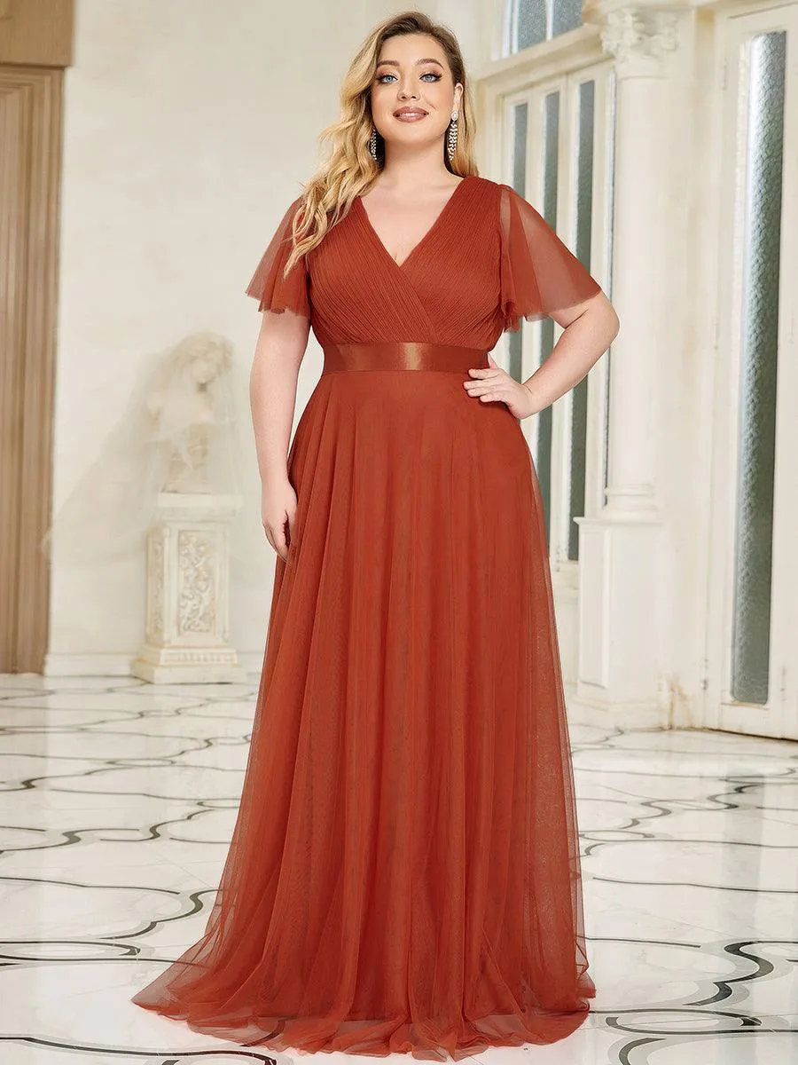 Robe mariage invitée à manches courtes et à double col V pour femmes