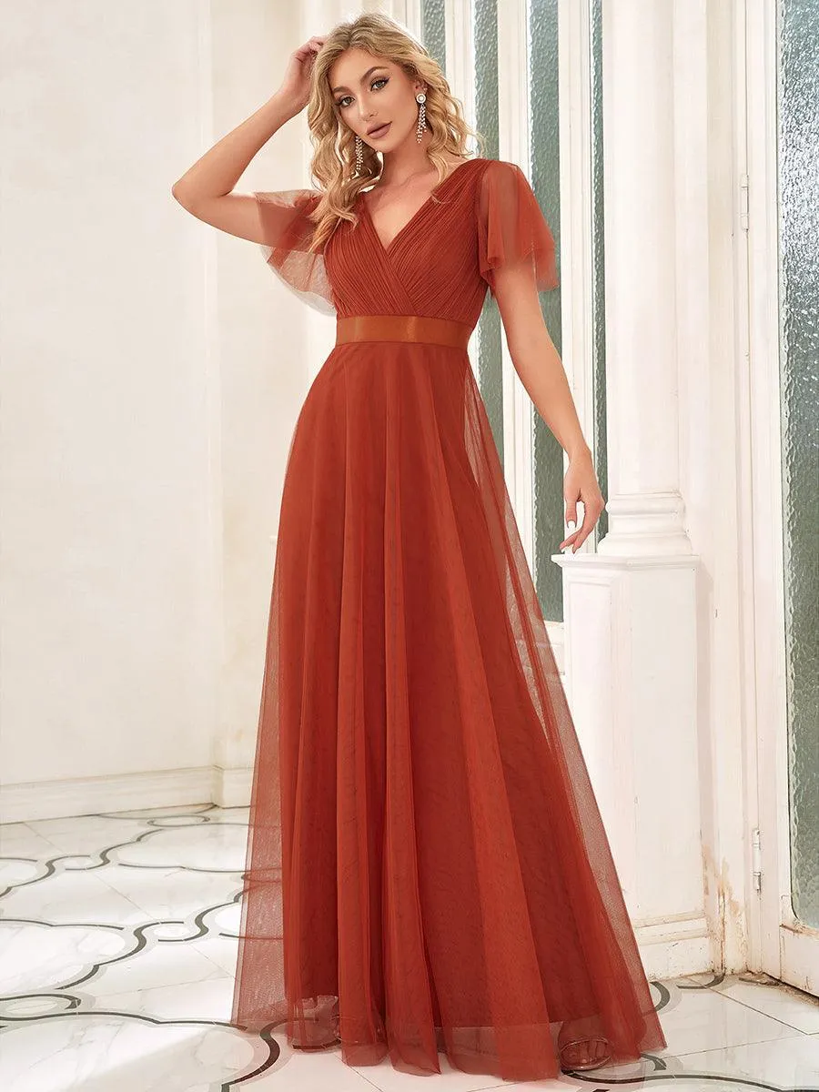 Robe mariage invitée à manches courtes et à double col V pour femmes