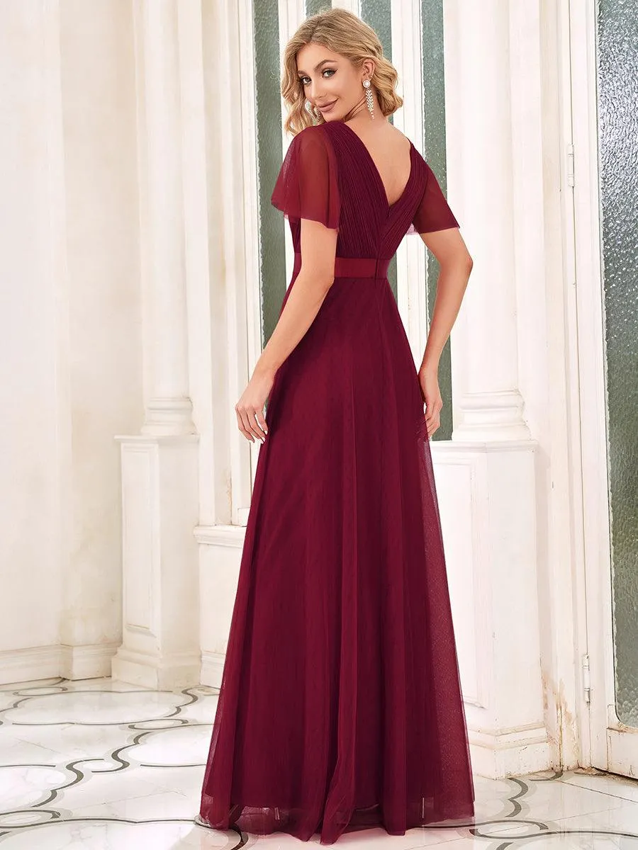 Robe mariage invitée à manches courtes et à double col V pour femmes