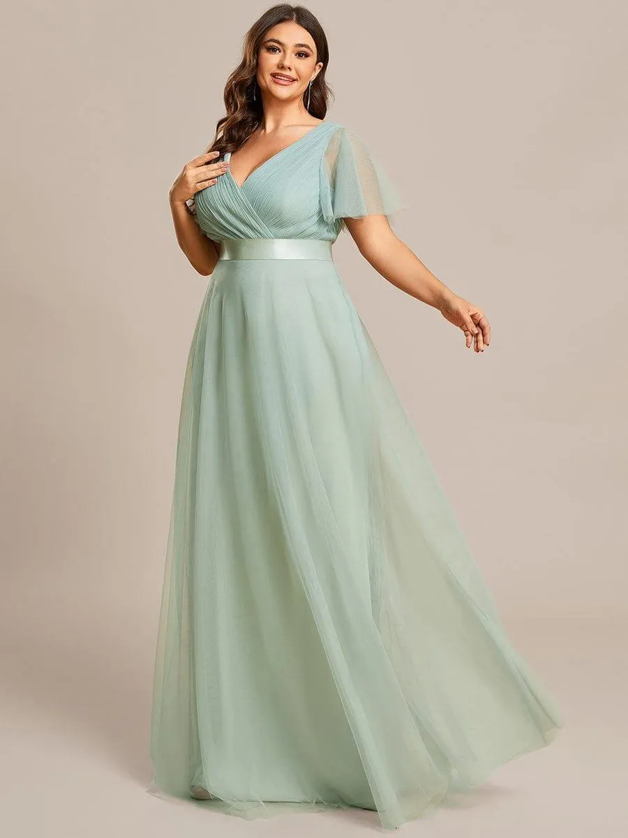 Robe mariage invitée à manches courtes et à double col V pour femmes