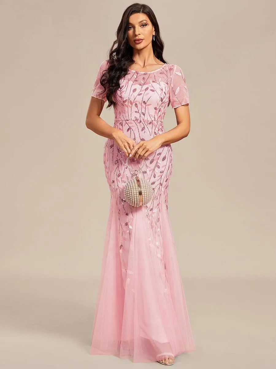 Robes demoiselle d'honneur Sirène en Tulle à Imprimé Floral et Paillettes