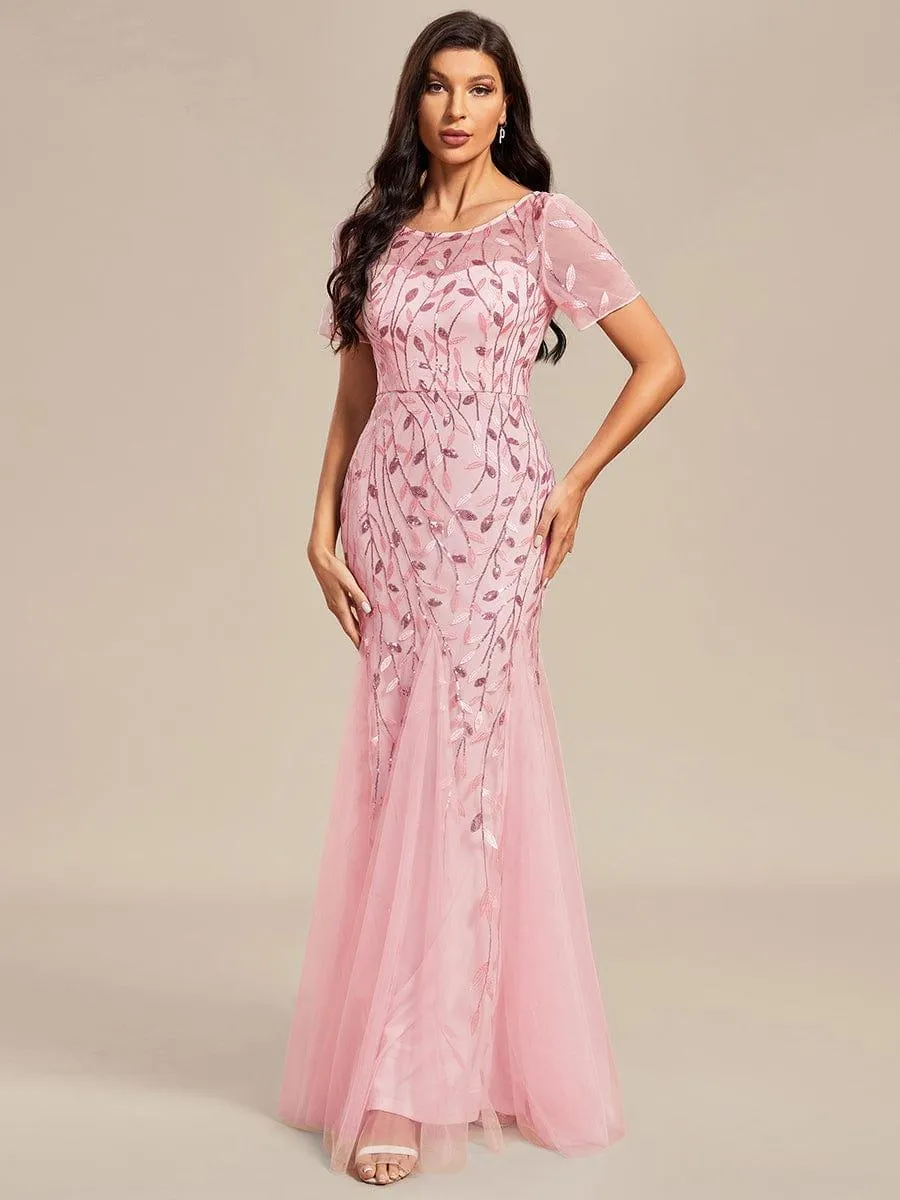 Robes demoiselle d'honneur Sirène en Tulle à Imprimé Floral et Paillettes