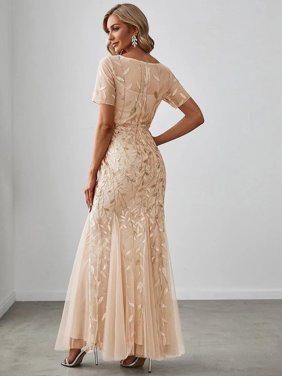Robes demoiselle d'honneur Sirène en Tulle à Imprimé Floral et Paillettes