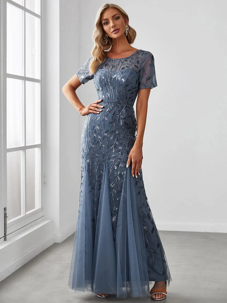 Robes demoiselle d'honneur Sirène en Tulle à Imprimé Floral et Paillettes