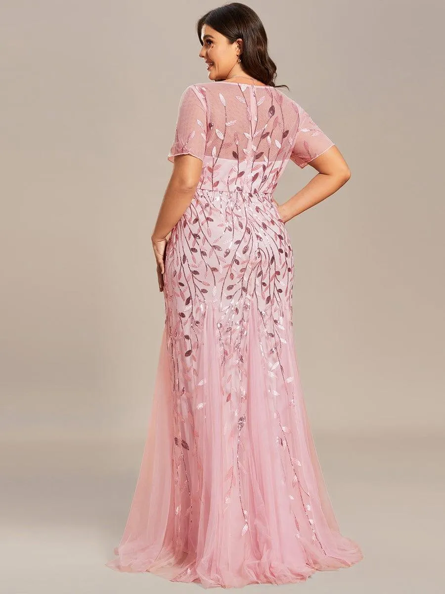 Robes demoiselle d'honneur Sirène en Tulle à Imprimé Floral et Paillettes