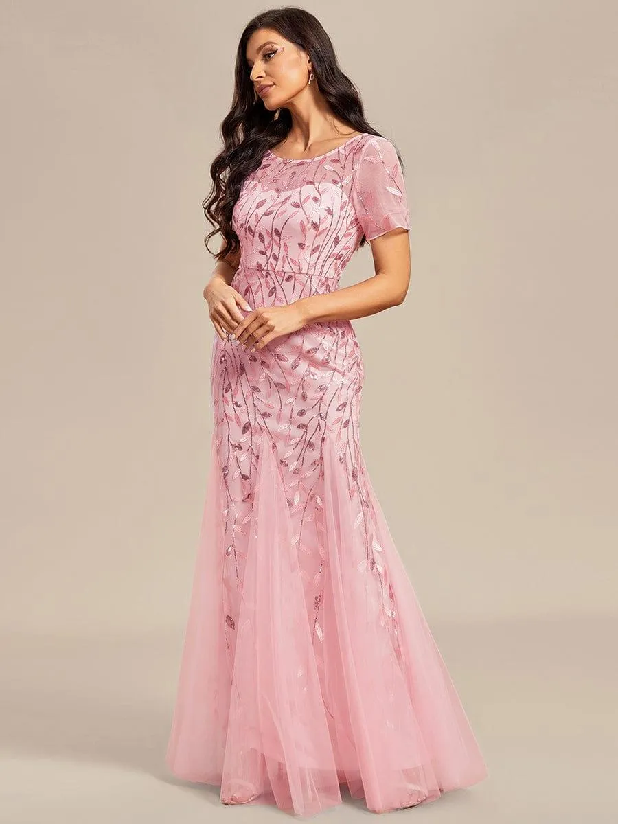 Robes demoiselle d'honneur Sirène en Tulle à Imprimé Floral et Paillettes