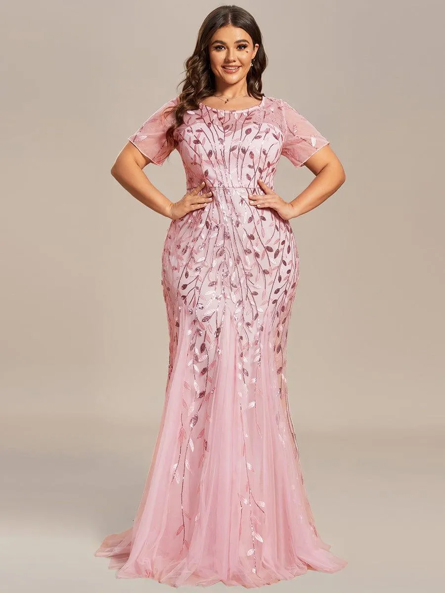 Robes demoiselle d'honneur Sirène en Tulle à Imprimé Floral et Paillettes