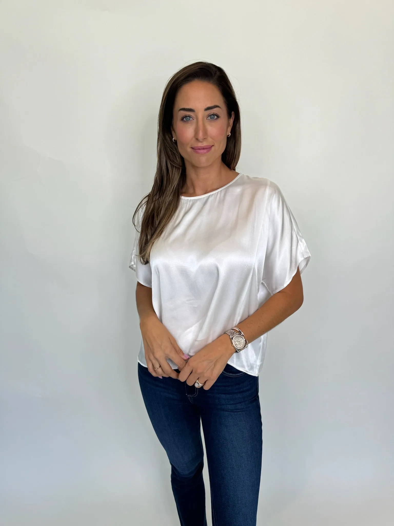 Rose and Crown Satin Top Cream