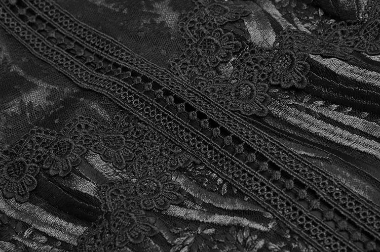 Rosemary Stand collar High waist Long sleeve Black Mesh Embroidery Vintage Dress
