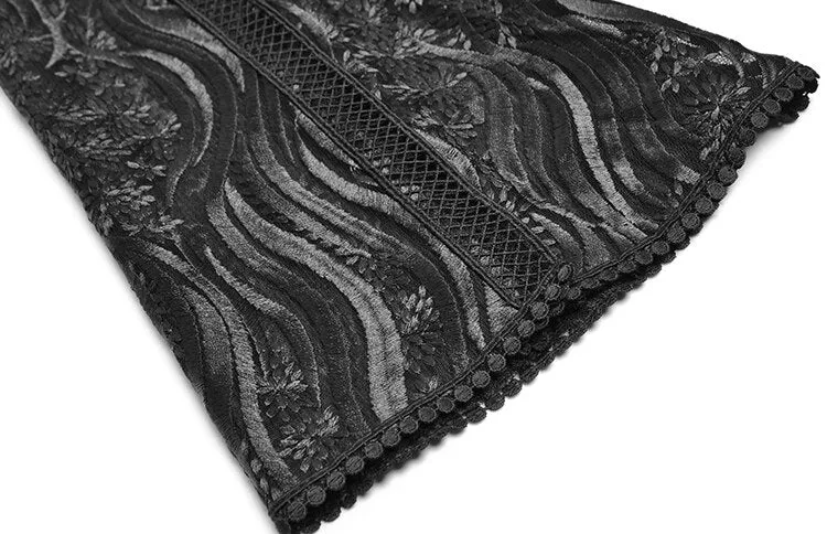 Rosemary Stand collar High waist Long sleeve Black Mesh Embroidery Vintage Dress