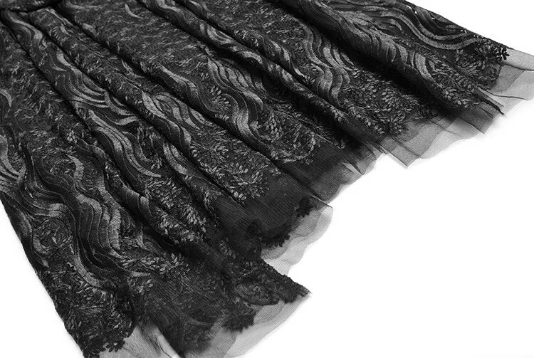 Rosemary Stand collar High waist Long sleeve Black Mesh Embroidery Vintage Dress