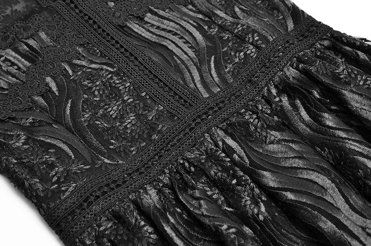 Rosemary Stand collar High waist Long sleeve Black Mesh Embroidery Vintage Dress