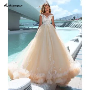 Roycebridal Gorgeous Champagne Wedding Dresses Lace 3D Floral Flowers