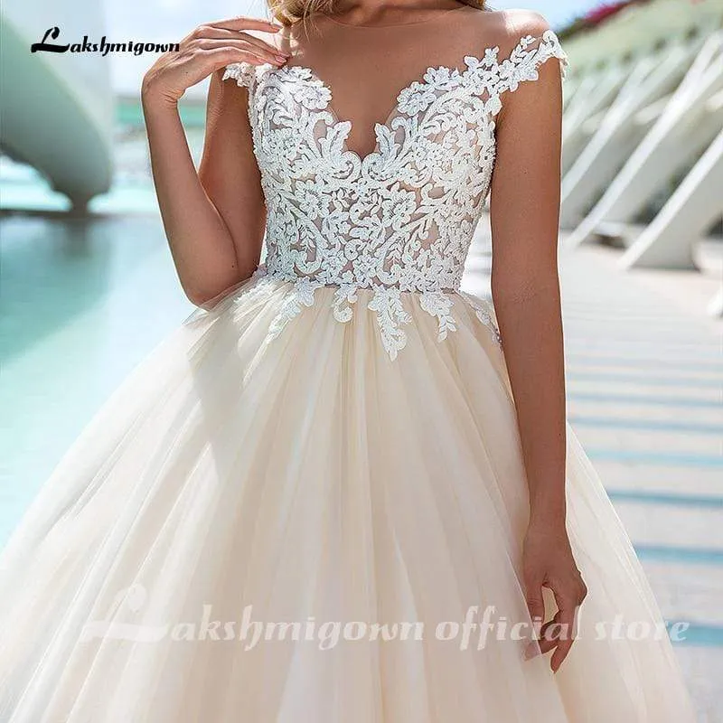 Roycebridal Gorgeous Champagne Wedding Dresses Lace 3D Floral Flowers